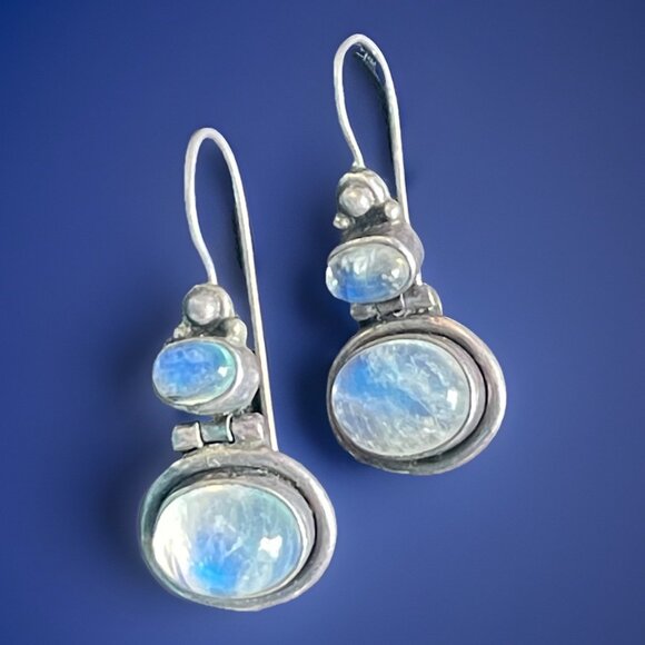READ Nicky Butler NB Sterling Silver Moonstone 925 Earrings Pierced India - Picture 1 of 14